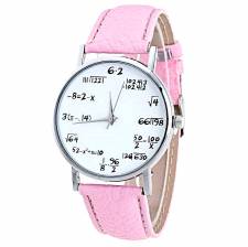 Αναλογικό ρολόι χειρός, PU,με μηχανισμό Quarz χρώματος ροζ.